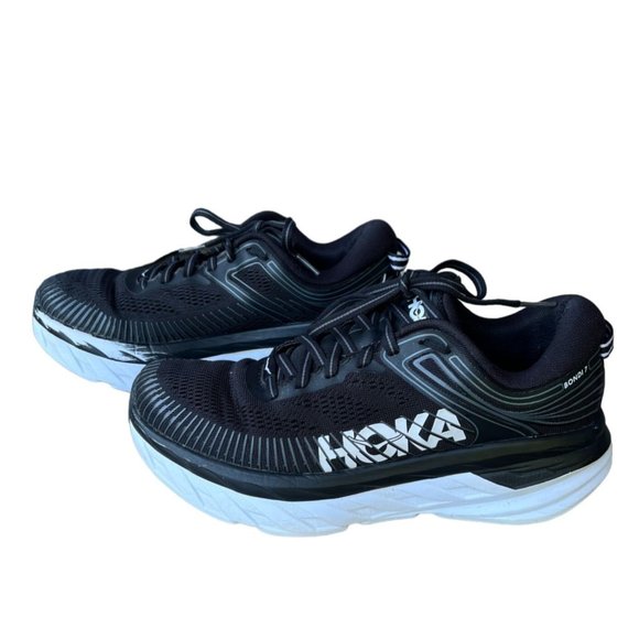 Hoka Shoes - Hoka Bondi 7 Running Shoes Women's 7 Black White Cushioned Sneakers Tennis Walki